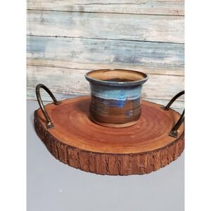 Handmade Ceramic Blue Glazed Pottery Bowl Pot Planter Rustic Farmhouse Decor